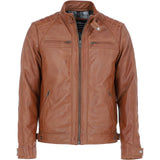 Leather Biker Jacket Tan/waxy: 2101