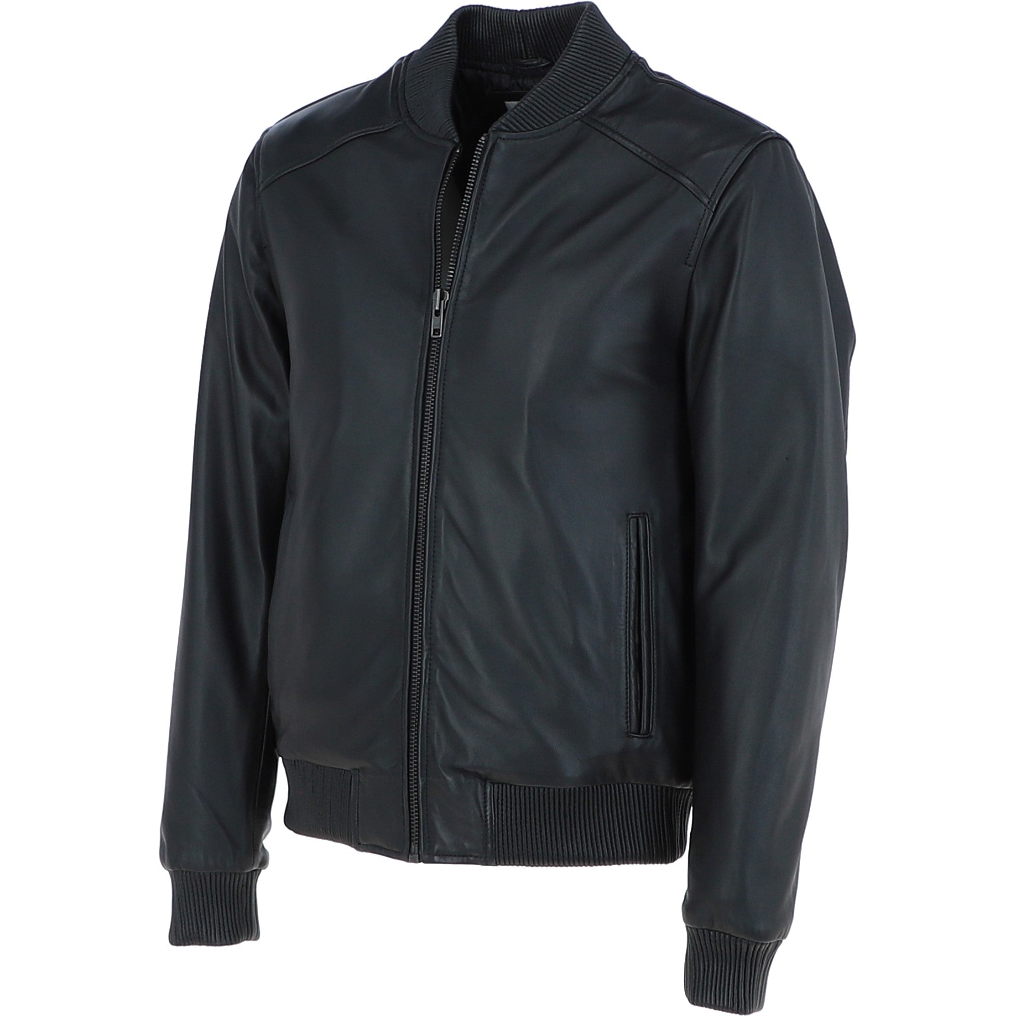 Mens Leather Bomber Jacket Black : 2436