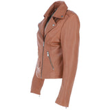 Exquisite Ashwood Leather Ladies Plus Size Biker Jacket Tan: AWL-1881 Plus