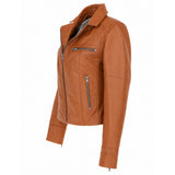 Ladies Ashwood Leather Plus Size Biker Jacket Tan: AWL-1991 Plus