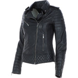 Women's Side Zip Leather Biker Jacket Black: 3054