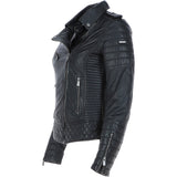 Women's Side Zip Leather Biker Jacket Black: 3054
