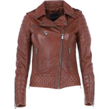 Women's Side Zip Leather Biker Jacket D.Cognac: 3054