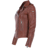 Women's Side Zip Leather Biker Jacket D.Cognac: 3054