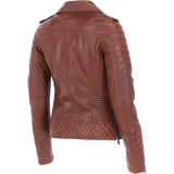 Women's Side Zip Leather Biker Jacket D.Cognac: 3054