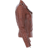 Women's Side Zip Leather Biker Jacket D.Cognac: 3054