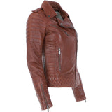 Women's Side Zip Leather Biker Jacket D.Cognac: 3054