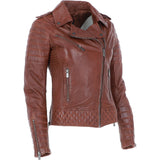 Women's Side Zip Leather Biker Jacket D.Cognac: 3054