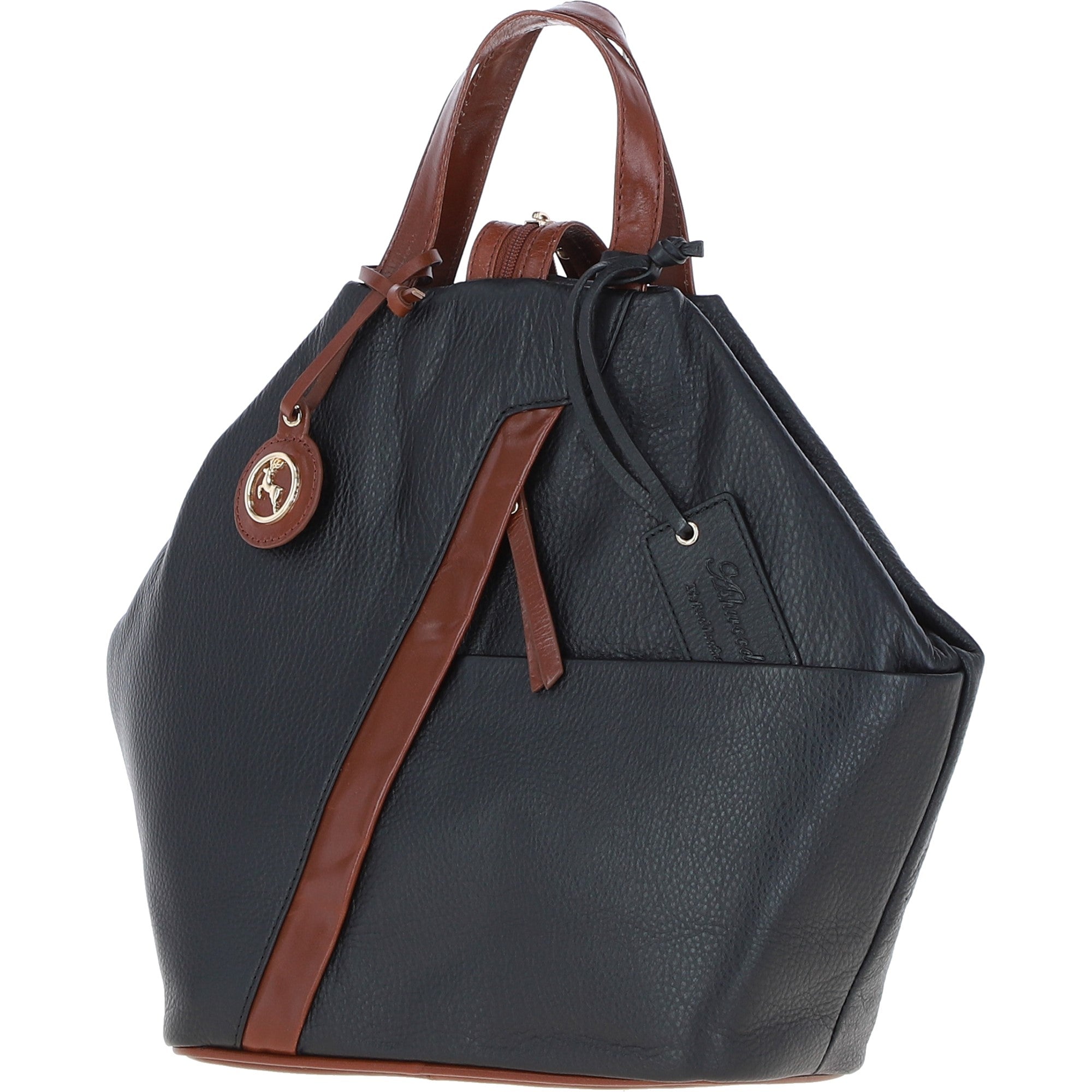Convertible Leather Tote Backpack Black/tan: 62833