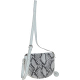 Leather Snake Print Crossbody Saddle Bag Ice Grey: 63285