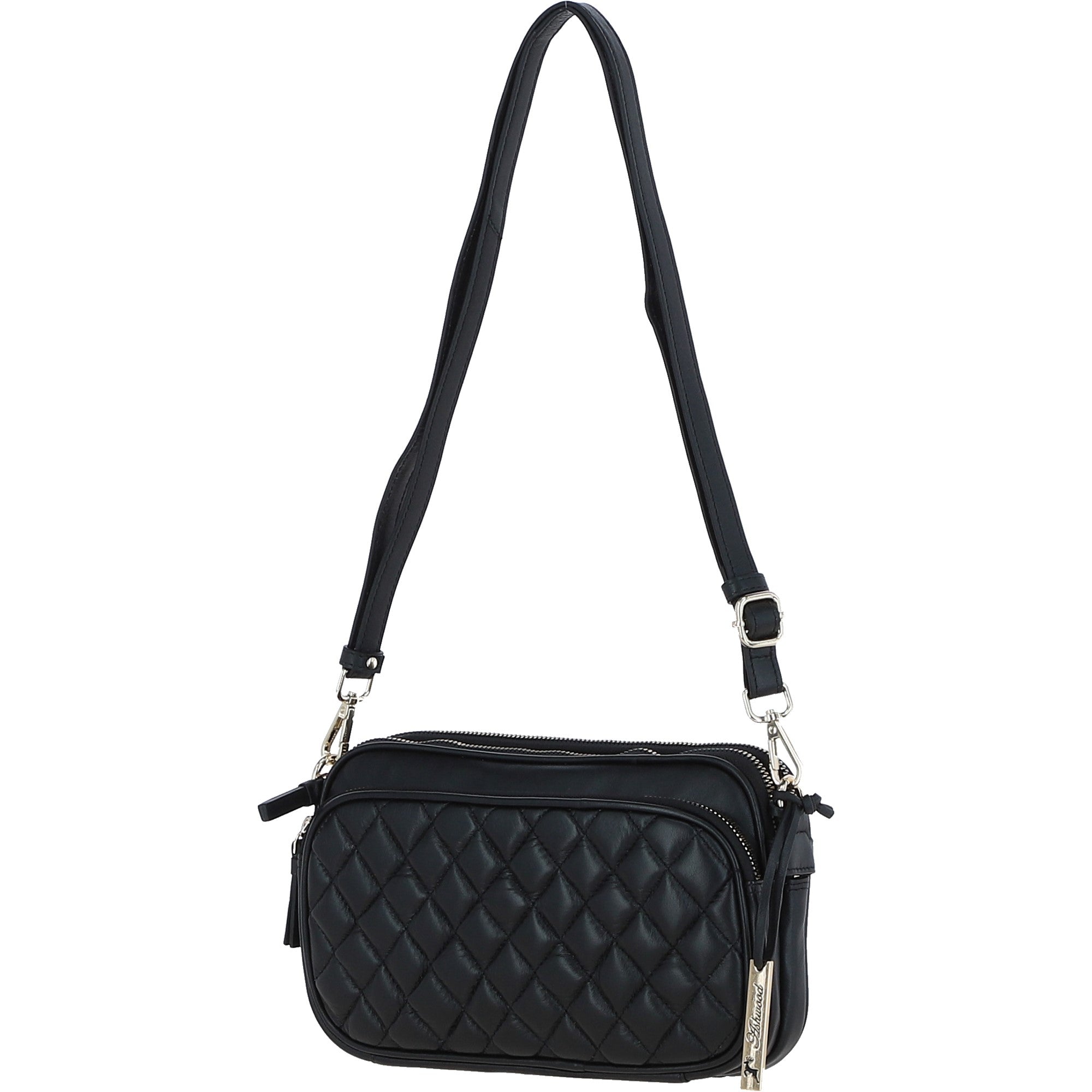 Leather Twin Zip Quilted Crossbody Bag Black: 63624