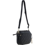 Leather Twin Zip Quilted Crossbody Bag Black: 63624