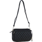 Leather Twin Zip Quilted Crossbody Bag Black: 63624