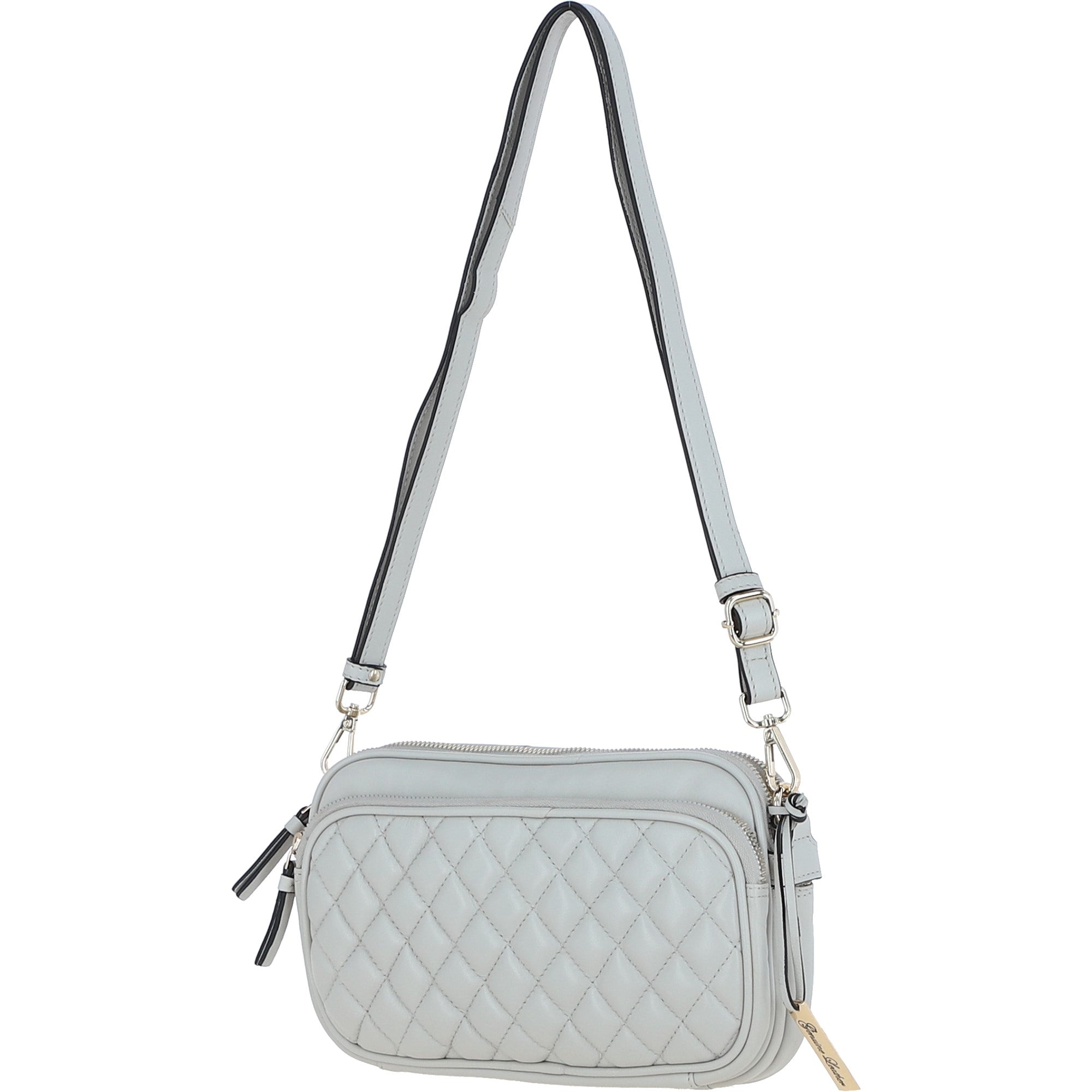 Leather Twin Zip Quilted Crossbody Bag Ice Grey: 63624