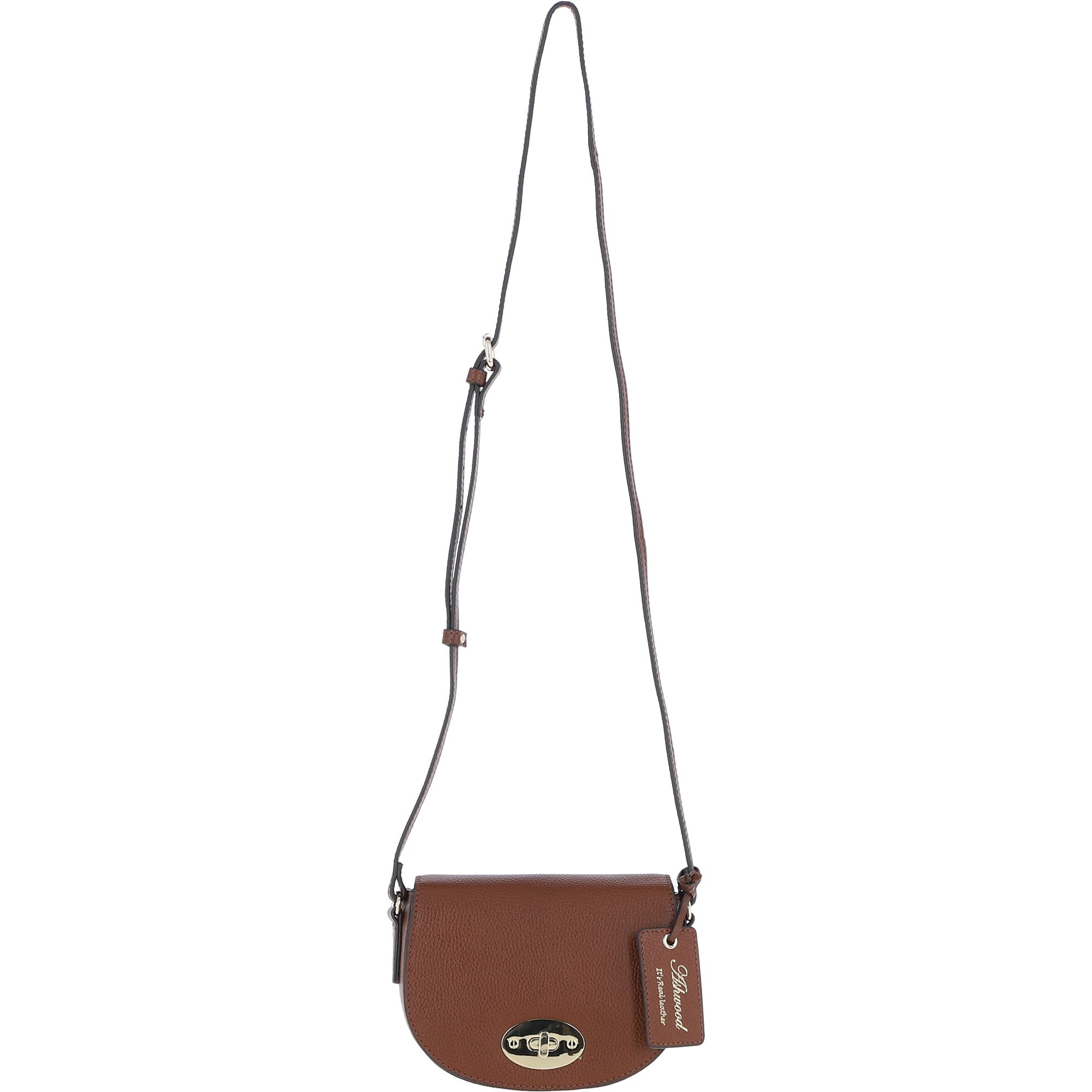 Real Leather Saddle Crossbody Bag 2 Tone Tan: 63753