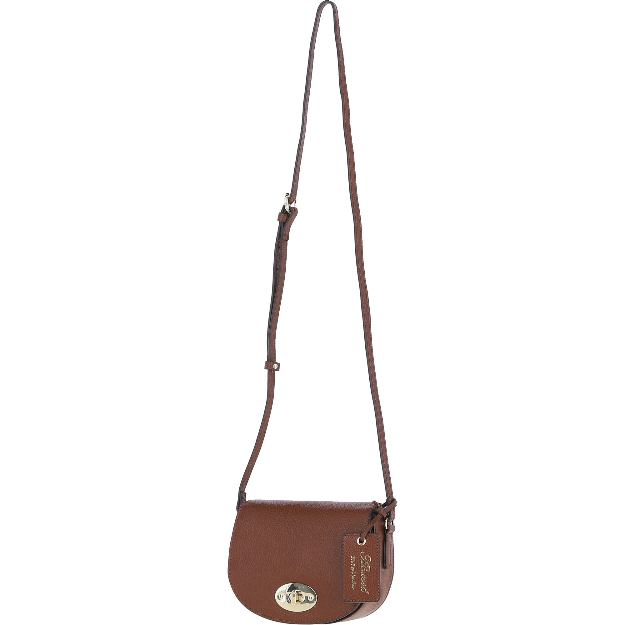 Real Leather Saddle Crossbody Bag 2 Tone Tan: 63753