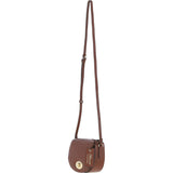 Real Leather Saddle Crossbody Bag 2 Tone Tan: 63753