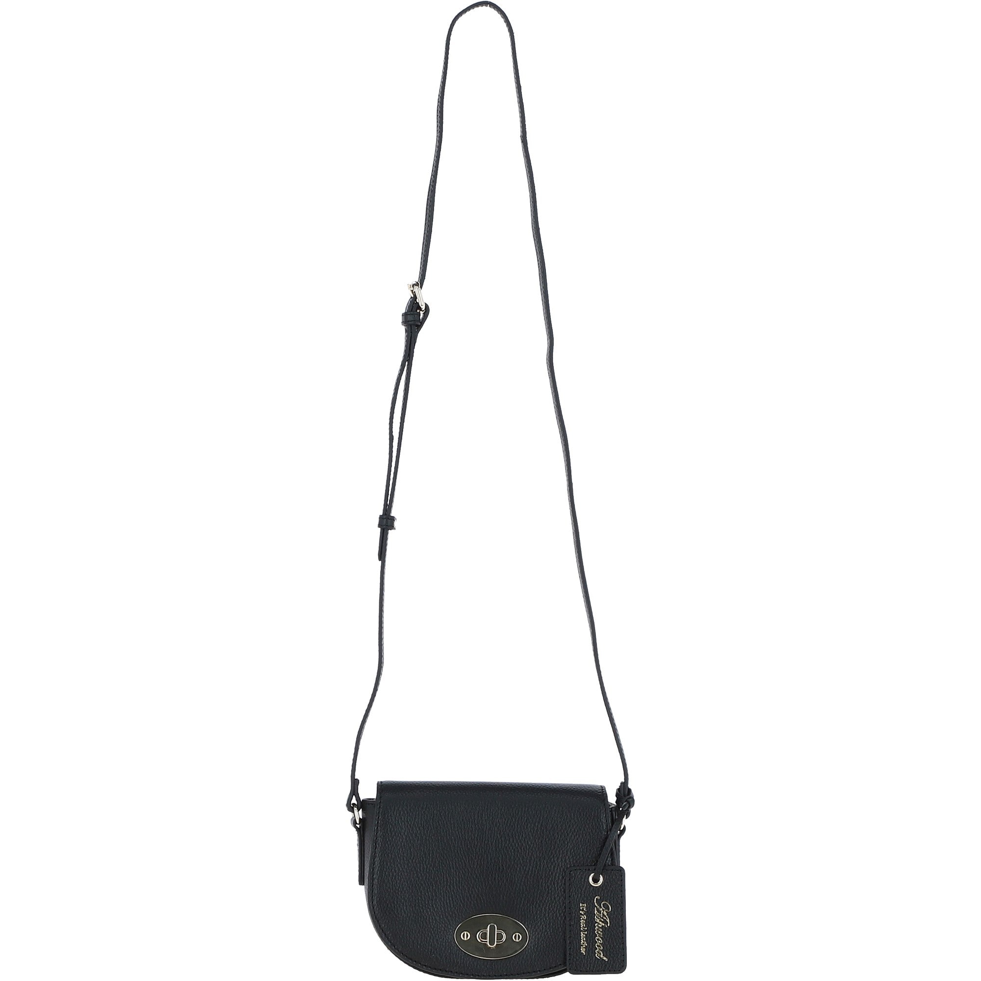 Real Leather Saddle Crossbody Bag Black: 63753