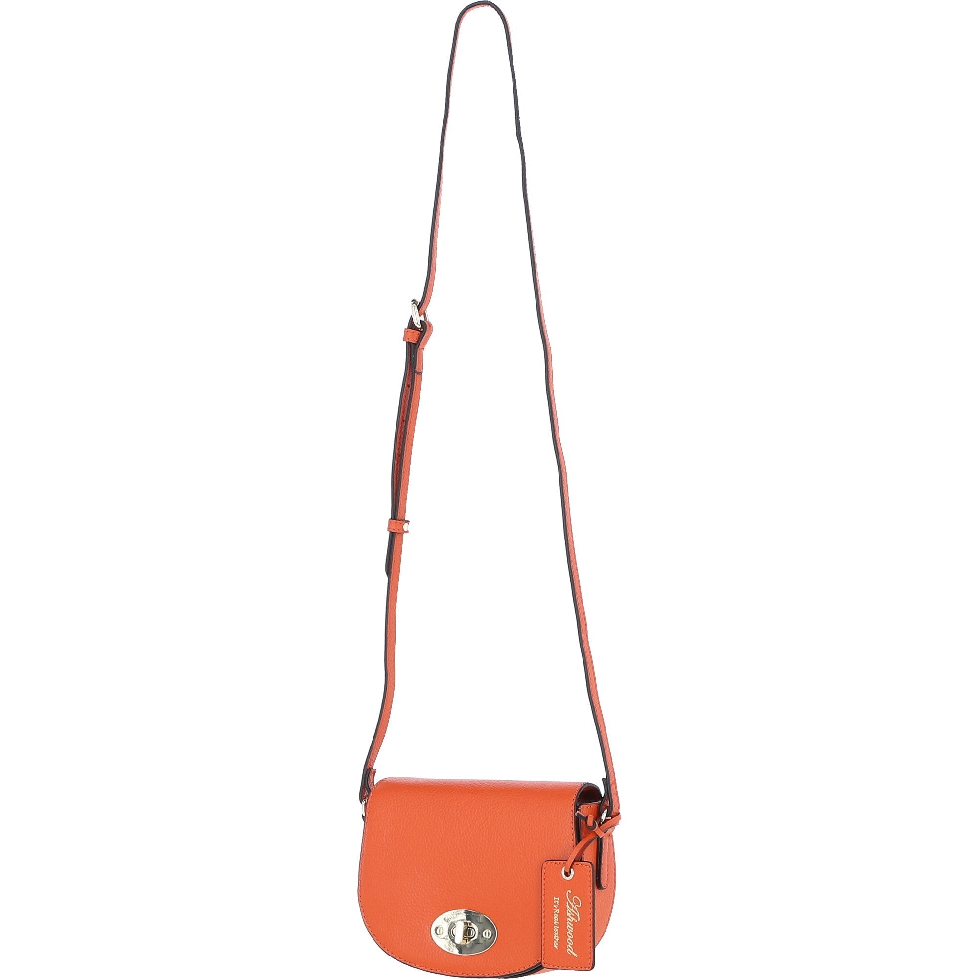 Real Leather Saddle Crossbody Bag Mandarin: 63753