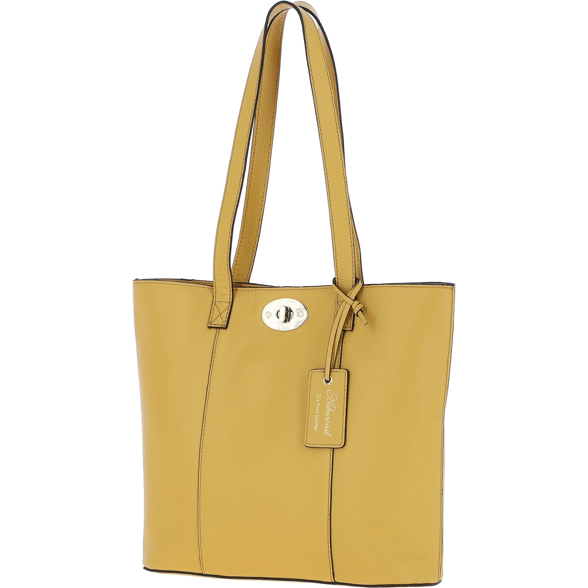 Real Leather Tote Bag Ochre Yellow: 63754