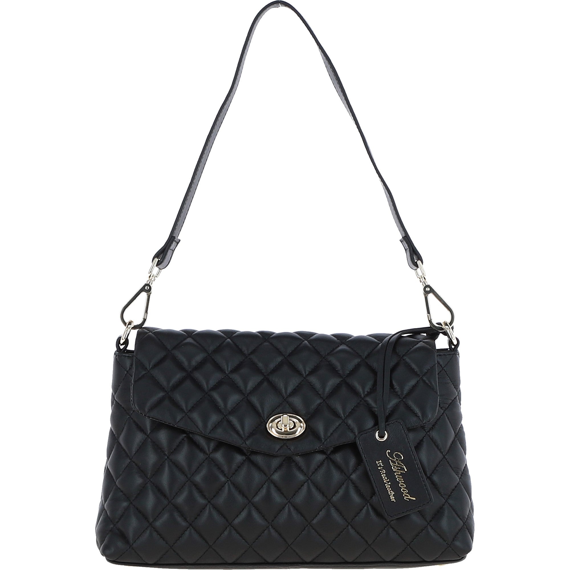 Real Leather Flapover Quilted Bag Black: 63858