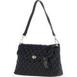 Real Leather Flapover Quilted Bag Black: 63858