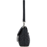 Real Leather Flapover Quilted Bag Black: 63858