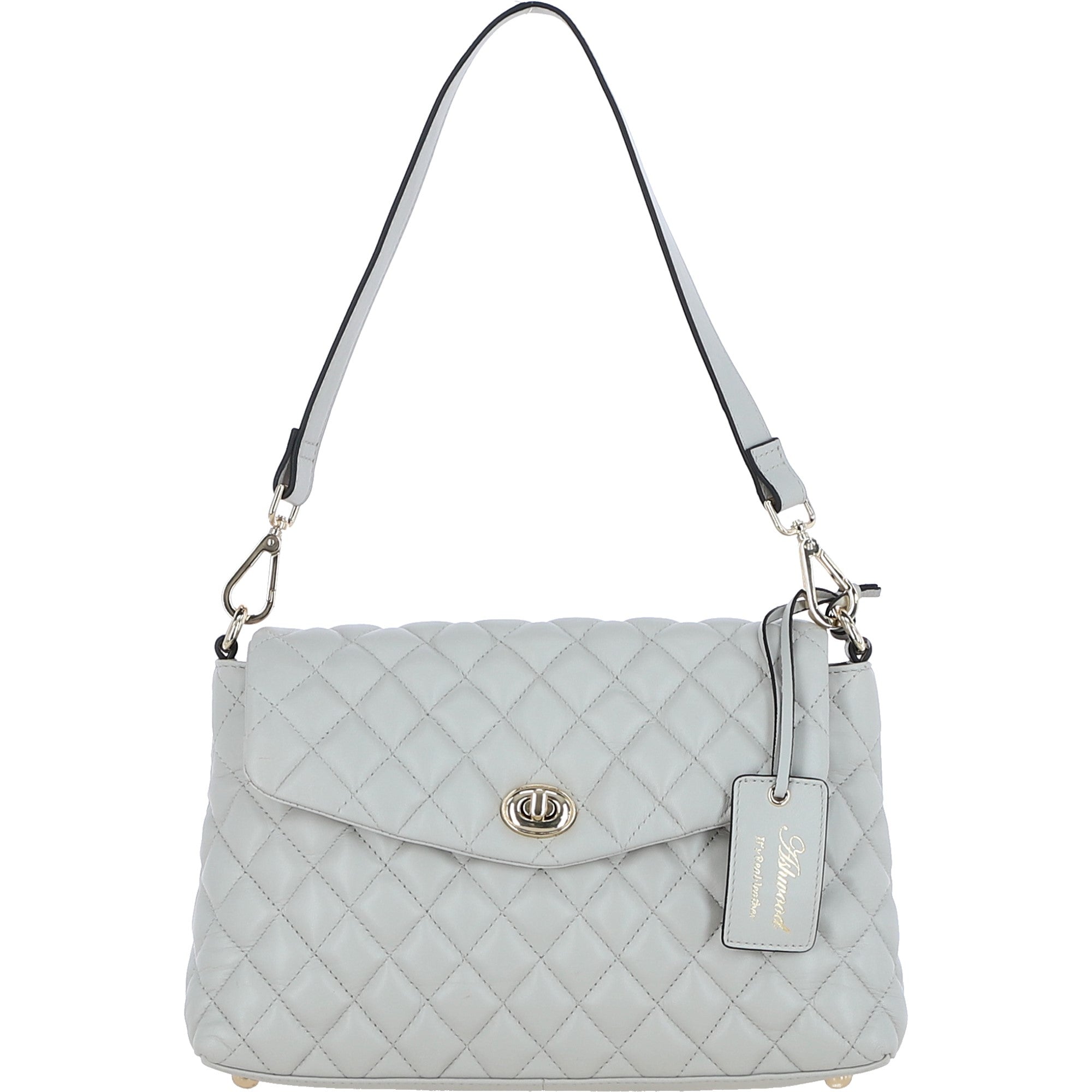 Real Leather Flap over Quilted Bag Ice Grey: 63858
