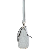 Real Leather Flap over Quilted Bag Ice Grey: 63858
