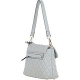 Real Leather Flap over Quilted Bag Ice Grey: 63858