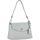 Real Leather Flap over Quilted Bag Ice Grey: 63858