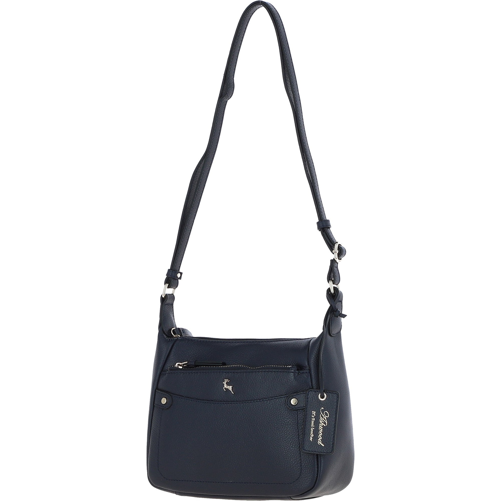 Ashwood Real Leather Top Zip Crossbody Bag Cotwold Navy : 63931