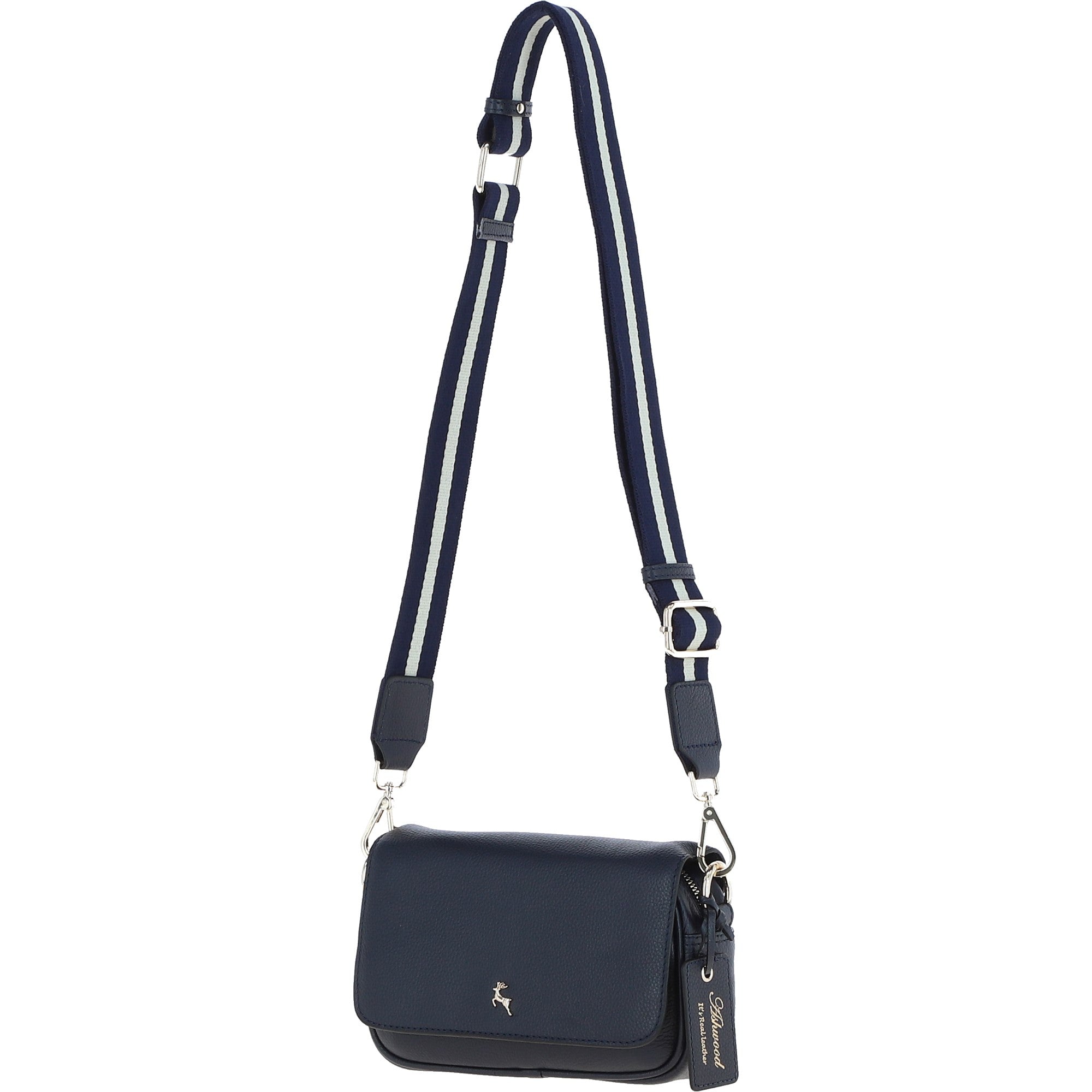 Ashwood Real Leather Flapover Crossbody Bag Cotswold Navy: 64295