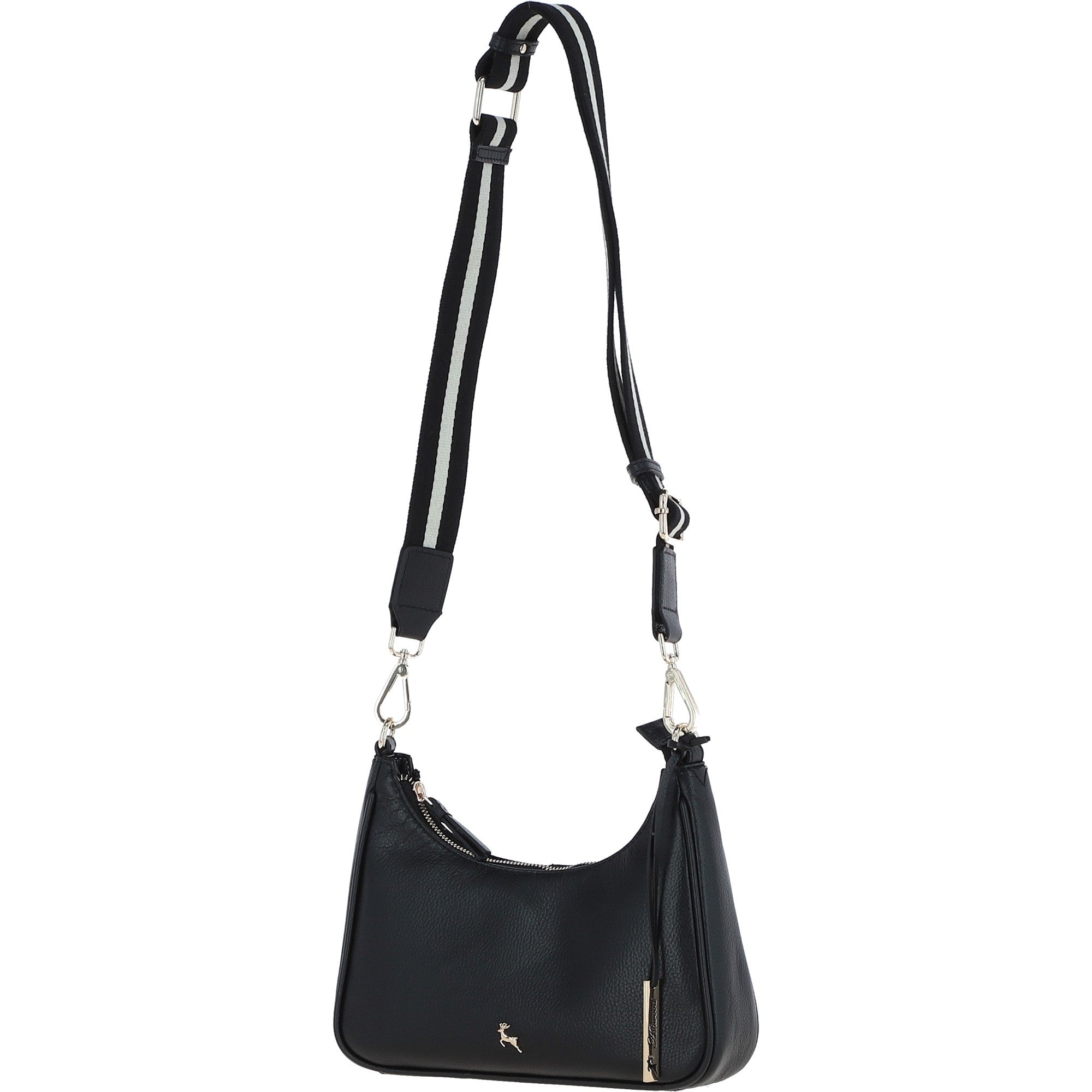 Ashwood Real Leather Crossbody Bag with Webbing Strap Black: 64296