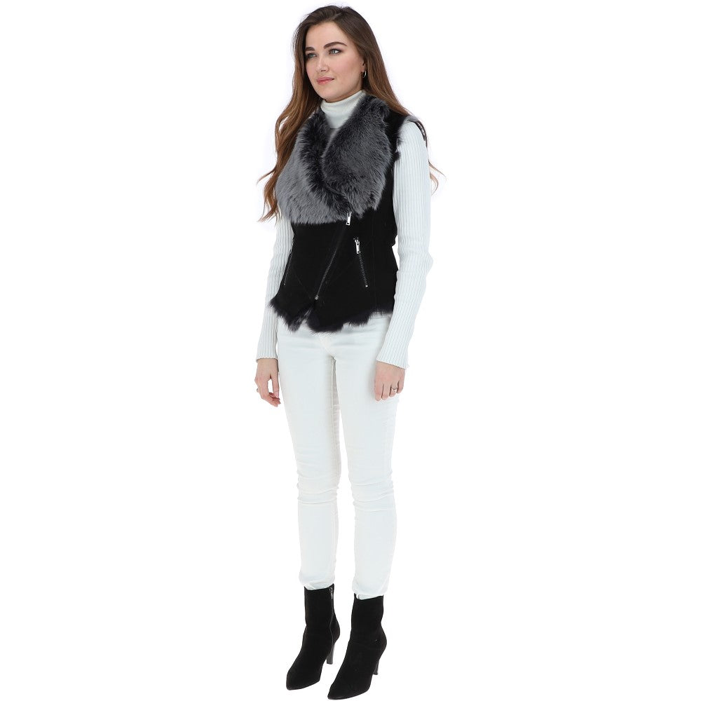 Toscana Suede Leather Biker Gilet Black: KB 620