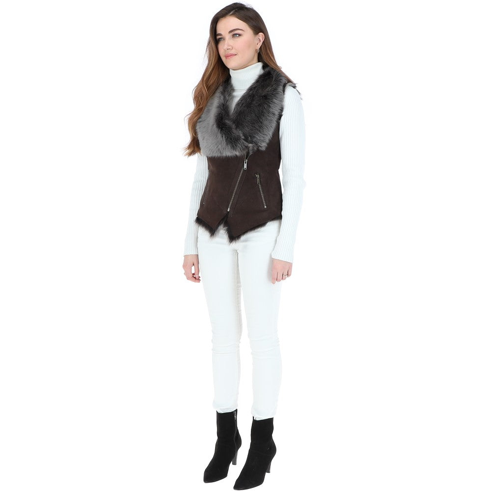 Toscana Suede Leather Biker Gilet Brown: KB 620