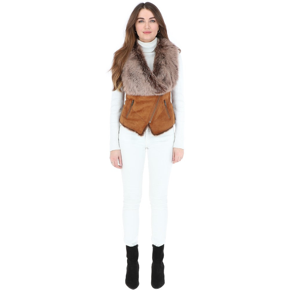 Toscana Suede Leather Biker Gilet Tan: KB 620