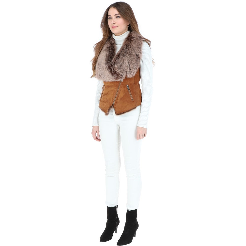 Toscana Suede Leather Biker Gilet Tan: KB 620