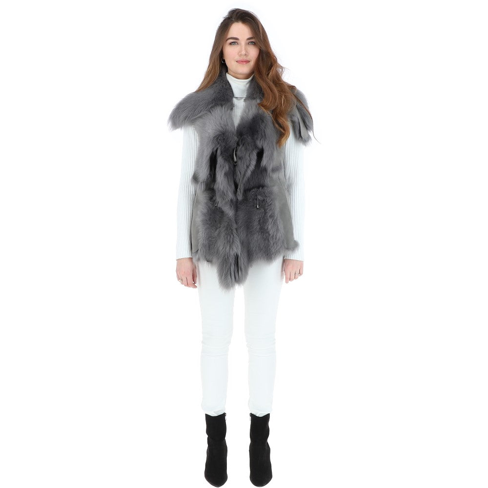 Toscana Double Collar Suede Leather Gilet Mineral Grey: KB-529