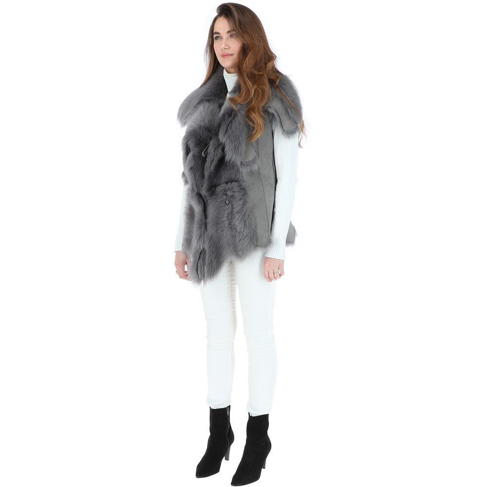 Toscana Double Collar Suede Leather Gilet Mineral Grey: KB-529