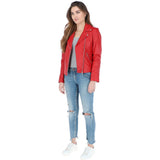 Ladies Leather Biker Jacket Red: G-Celia22