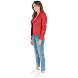 Ladies Leather Biker Jacket Red: G-Celia22