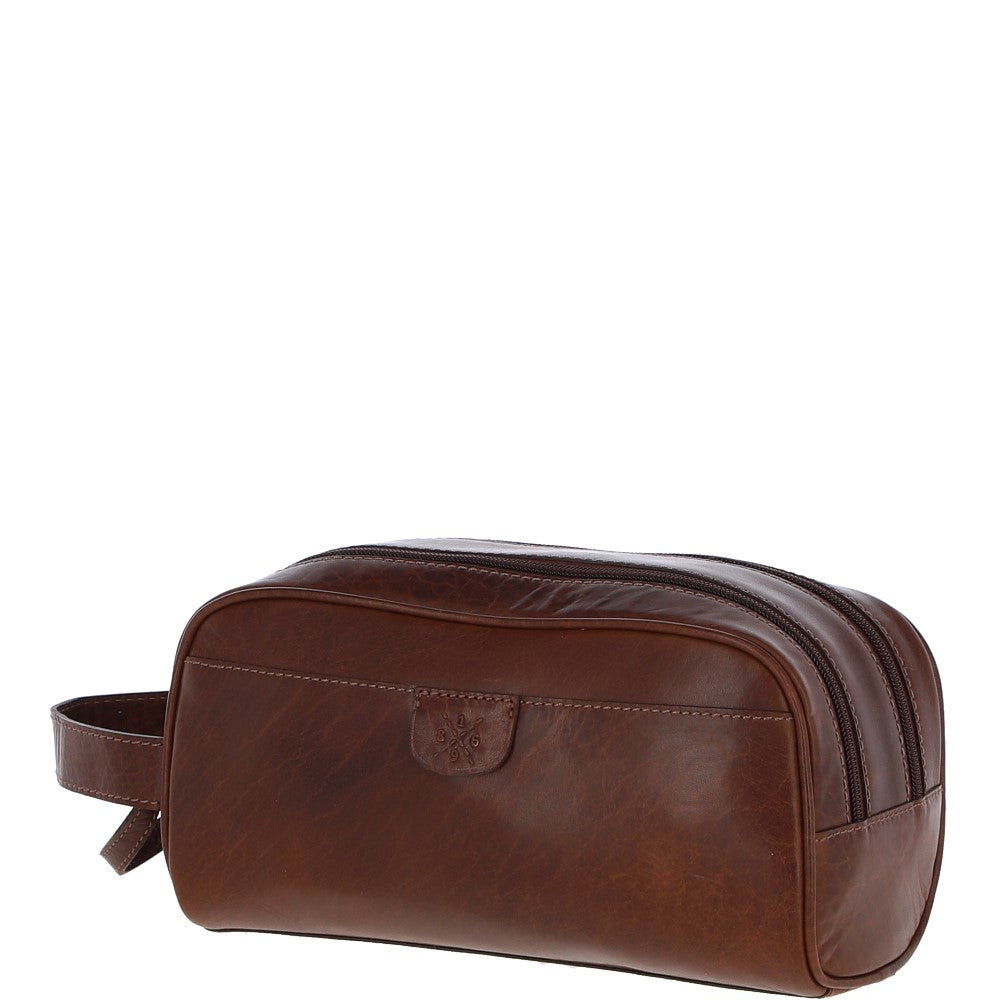 Ashwood Men’s Dual Zip Leather Washbag – Chestnut Tan: T-78
