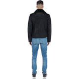 Side Zip Biker Sheepskin Pilot Jacket Black: KE-193