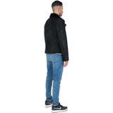 Side Zip Biker Sheepskin Pilot Jacket Black: KE-193