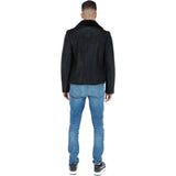 Side Zip Biker Sheepskin Pilot Jacket Black: KE-193