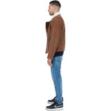 Side Zip Biker Sheepskin Pilot Jacket Tan: KE-193