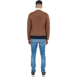 Side Zip Biker Sheepskin Pilot Jacket Tan: KE-193