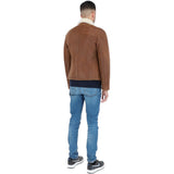 Side Zip Biker Sheepskin Pilot Jacket Tan: KE-193