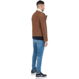Side Zip Biker Sheepskin Pilot Jacket Tan: KE-193